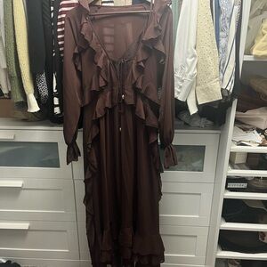 Elegant Brown Ruffle Dress
